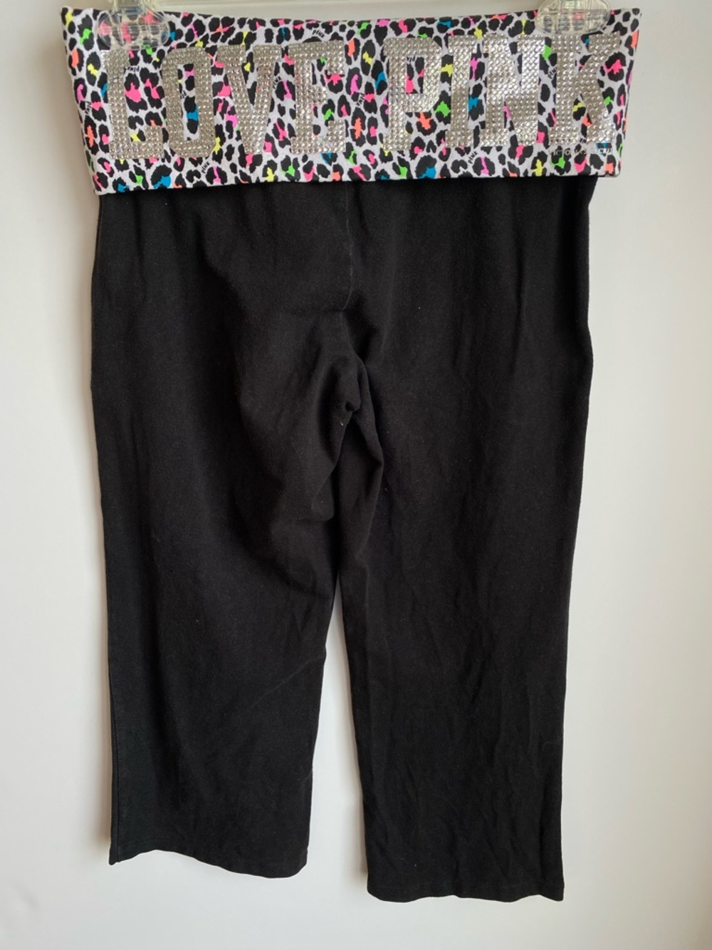 VS PINK Y2K Fold Over Capri Leggings Rhinestone Gems Bling Rainbow Cheetah XS